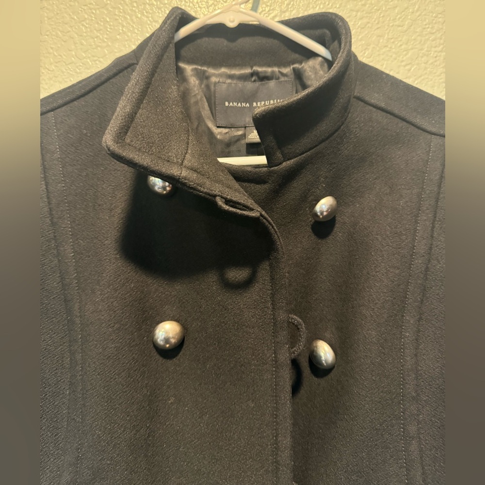 GUC Banana Republic black medium women pea coat wool silver buttons vintage 90s - Picture 5 of 11